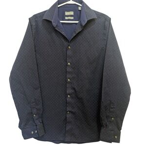 Michael Kors Men's 16 34/35 Slim Fit Navy Micro Dot Button‎ Front Dress Shirt